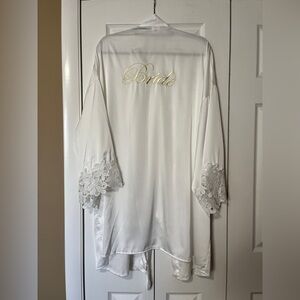 White Satin Bride Robe with Lace Details